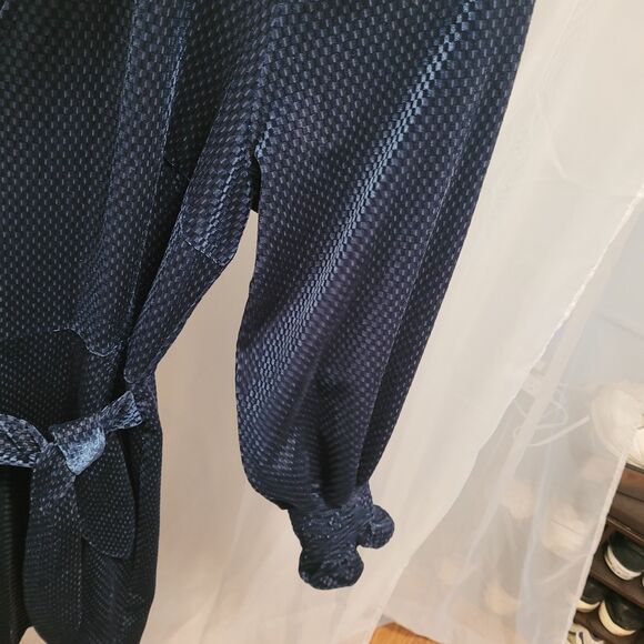 FRNCH Paris Bakhta Dress Teal Velvet Wrap Geometric Texture Puff Sleeve M - Picture 9 of 10